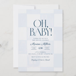 Invitación Oh Baby Modern Blue Checkered Baby Shower