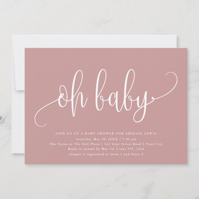 Invitación Oh Baby Modern Calligraphy Dusty Rosa Baby Shower (Anverso)