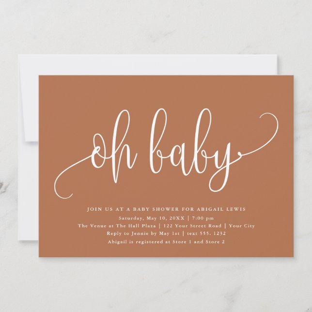 Invitación Oh Baby Modern Calligraphy Terracotta Baby Shower (Anverso)