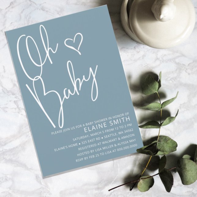 Invitación Oh Baby Modern Cute Blue Boy Baby Shower (Subido por el creador)