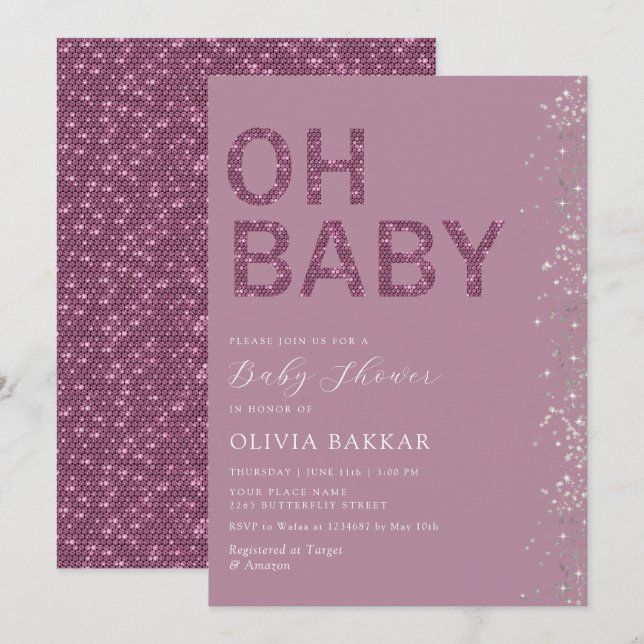 Invitación Oh Baby Modern Cute Purple Boho Chica Baby Shower (Anverso / Reverso)