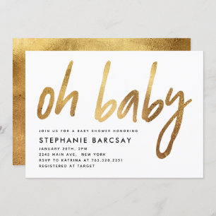 Invitación Oh Baby Modern Glam Gold Purpurina Baby Shower