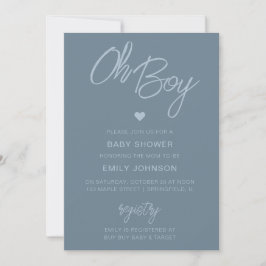 Invitación Oh Baby Modern Minimal Dusty Blue Boy Baby Shower