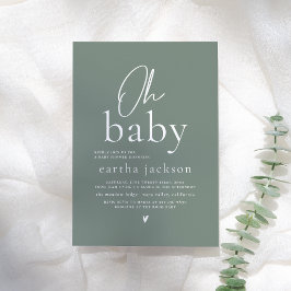 Invitación Oh Baby Modern Script Sage Green Boho Baby Shower