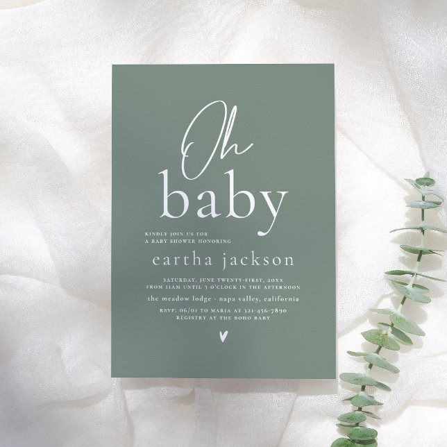 Invitación Oh Baby Modern Script Sage Green Boho Baby Shower (Subido por el creador)