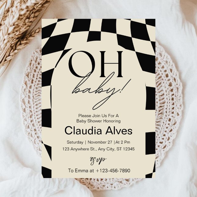 Invitación Oh Baby Modern Simple Black Beige Baby Shower (Subido por el creador)