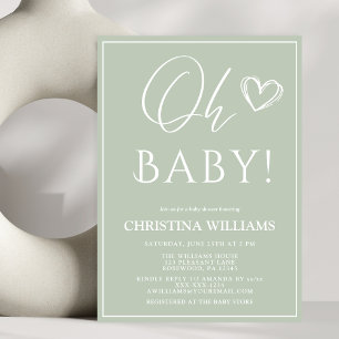 Invitación Oh Baby Modern Simple Sage Green Baby Shower