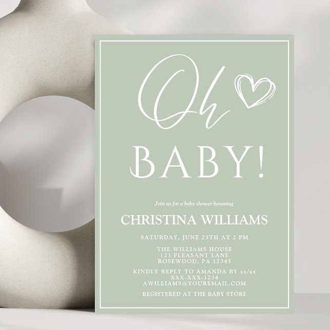 Invitación Oh Baby Modern Simple Sage Green Baby Shower (Subido por el creador)