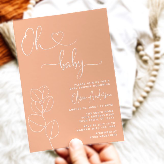Invitación Oh Baby Modern Soft Peach Eucalyptus Baby Shower (Subido por el creador)