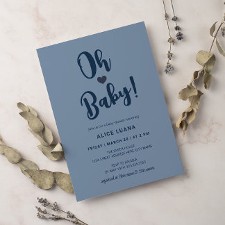 Invitación Oh Baby Moderno Simple Azul Polvoriento Niño Baby 