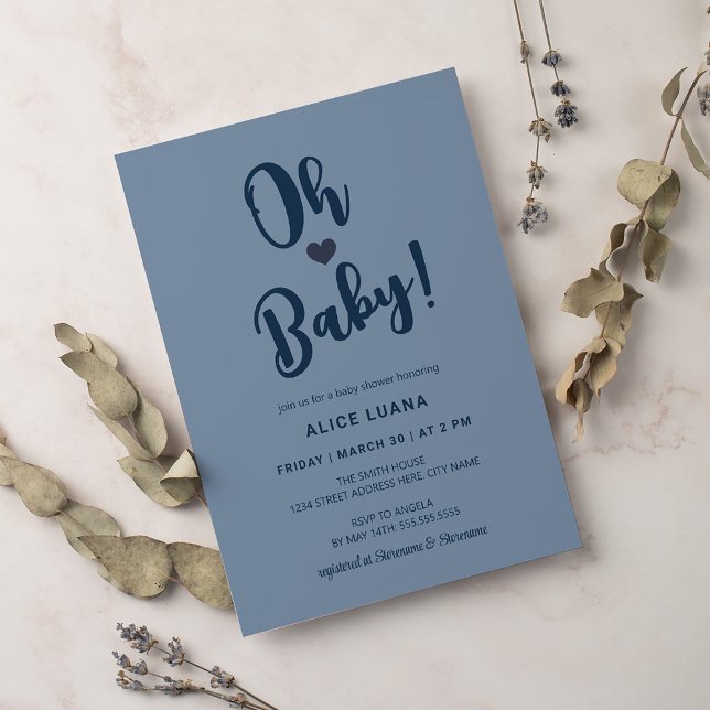 Invitación Oh Baby Moderno Simple Azul Polvoriento Niño Baby  (Subido por el creador)