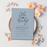 Invitación Oh Baby Moderno Simple Dusty Blue Boy Baby Shower<br><div class="desc">¿Estás buscando un hermoso tema de la ducha para una futura mamita? Echa un vistazo a esta invitación de Baby Shower de Oh Baby Modern Simple Dusty Blue Boy. Presenta un texto estilo script en un fondo azul polvoriento minimalista y moderno. Puede agregar sus propios detalles muy fácilmente utilizando los...</div>