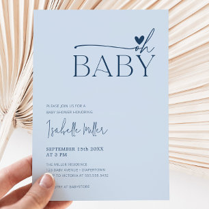Invitación Oh Baby Moderno Simple Dusty Blue Boy Baby Shower