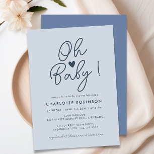 Invitación Oh Baby Moderno Simple Pastel Blue Boy Baby Shower