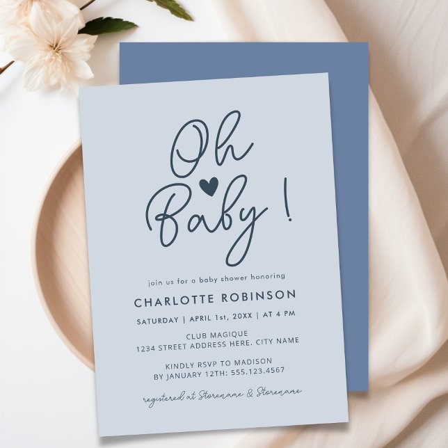 Invitación Oh Baby Moderno Simple Pastel Blue Boy Baby Shower (Subido por el creador)
