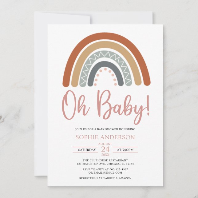 Invitación Oh Baby Muted Tones Boho Rainbow Baby Shower (Anverso)