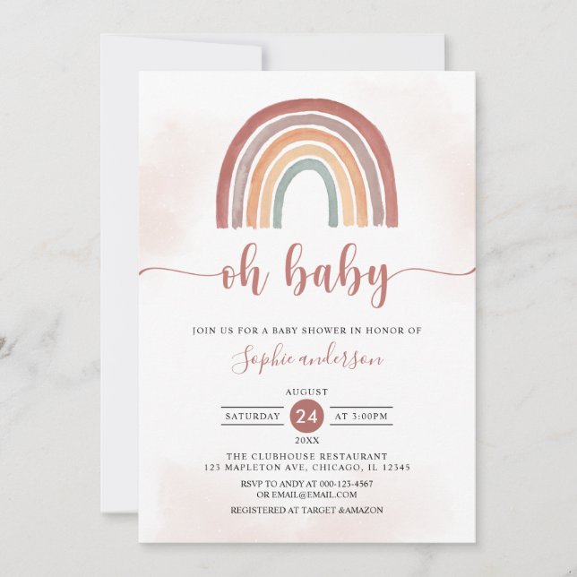 Invitación Oh Baby Muted Tones Boho Rainbow Baby Shower (Anverso)