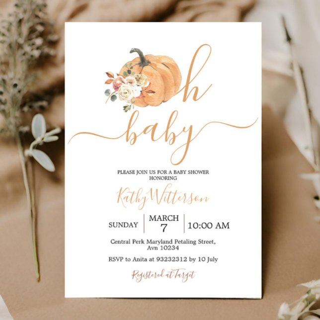 Invitación Oh Baby Naranja Pumpkin Floral Baby Shower (Subido por el creador)