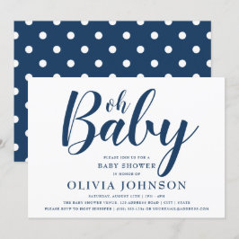 Invitación Oh Baby - Navy Blue Polka Dot Baby Shower