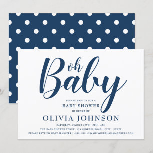 Invitación Oh Baby - Navy Blue Polka Dot Baby Shower