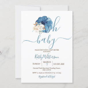 Invitación Oh Baby Navy Pumpkin Floral Baby Shower