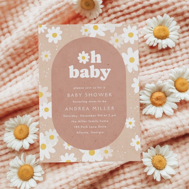Invitación Oh Baby Neutral Daisies Baby Shower (daisies baby shower in neutral theme)