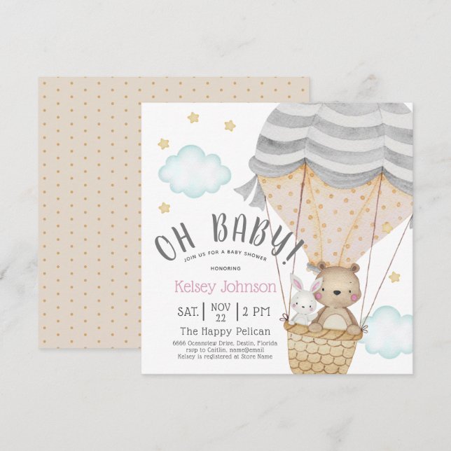 Invitación Oh Baby Neutral Woodland Teddy Bear Baby Shower (Anverso / Reverso)