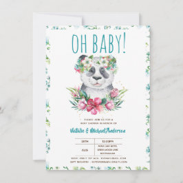 Invitación Oh Baby Panda Bear Watercolor Floral Boho Shower
