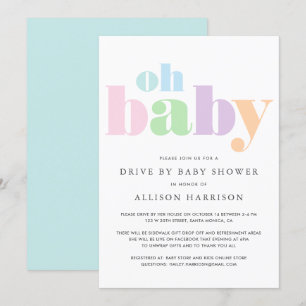 Invitación Oh Baby Pastel Moderno Mínimo Conducción Por Ducha