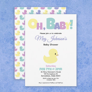 Invitación Oh Baby Pato de Goma Fiesta de Bebé sin Género