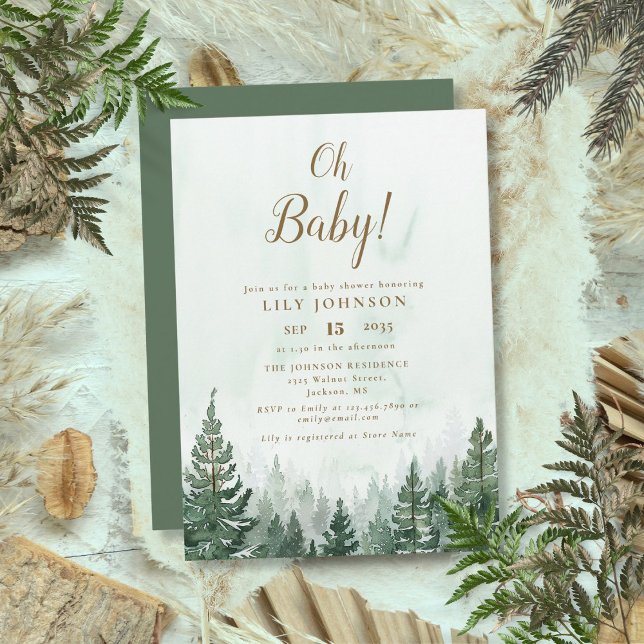 Invitación Oh Baby Pine Tree Forest Baby Shower (Oh Baby Pine Tree Forest Baby Shower Invitation)