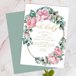 Invitación Oh Baby Pink and Gold Floral Chica Baby Shower Inv