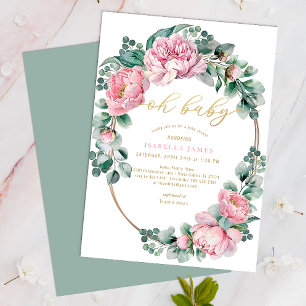Invitación Oh Baby Pink and Gold Floral Chica Baby Shower Inv