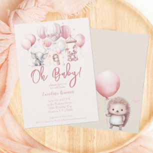 Invitación Oh Baby Pink Balloon Animal Shower