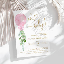 Invitación Oh Baby Pink Balloon Eucalyptus Baby Shower
