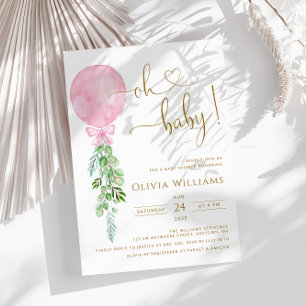 Invitación Oh Baby Pink Balloon Eucalyptus Baby Shower