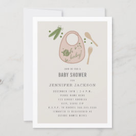 Invitación Oh Baby Pink Bib Peas Fork Spoon Chica Baby Shower