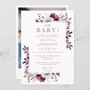 Invitación Oh Baby Pink Country Floral Photo Baby Shower