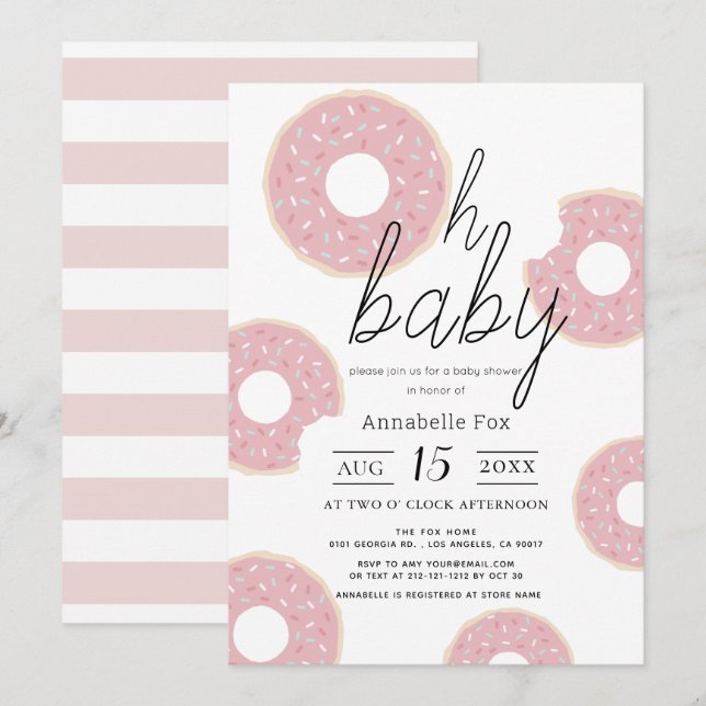 Invitación Oh Baby Pink Donut Chica Baby Shower (Anverso / Reverso)