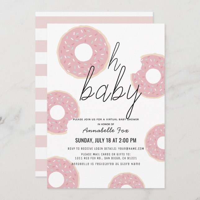 Invitación Oh Baby Pink Donut Chica Virtual Baby Shower (Anverso / Reverso)