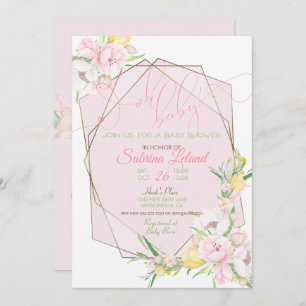 Invitación Oh Baby Pink Floral Baby Shower Crystal Frame