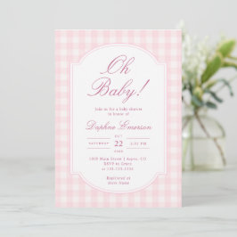 Invitación Oh Baby Pink Gingham Baby Shower
