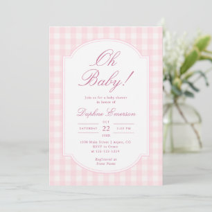 Invitación Oh Baby Pink Gingham Baby Shower