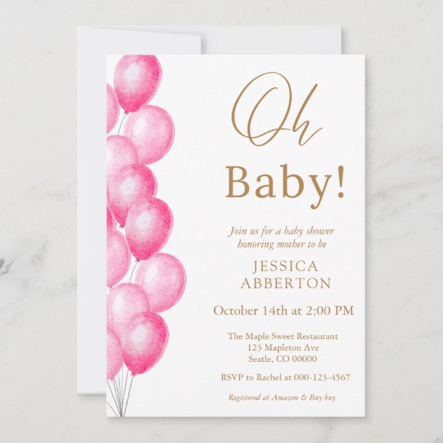 Invitación Oh baby! Pink Gold girl baby shower (Anverso)