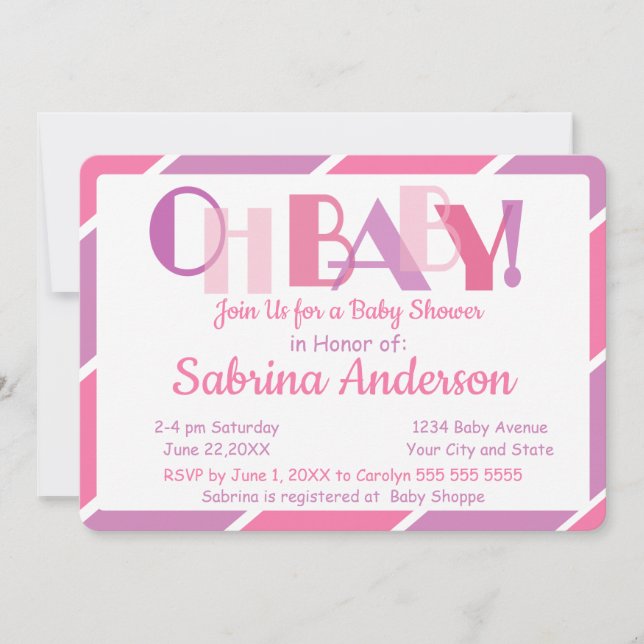 Invitación Oh Baby Pink Moderno Whimsical Baby Shower (Anverso)