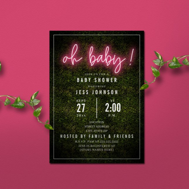 Invitación Oh Baby Pink Neon Boxwood Baby Shower (Subido por el creador)