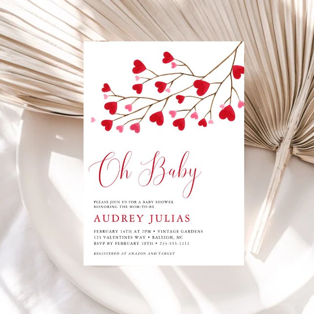 Invitación Oh Baby Pink Red Hearts Valentines Baby Shower (Subido por el creador)