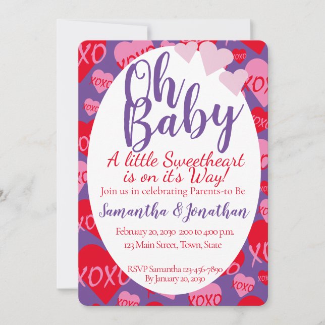 Invitación Oh Baby Pink Red Hoyers Baby Shower Purple (Anverso)