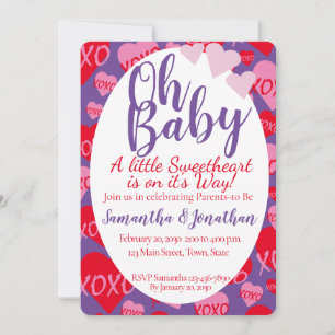 Invitación Oh Baby Pink Red Hoyers Baby Shower Purple