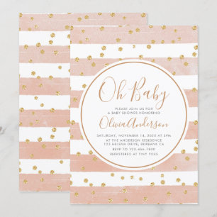 Invitación Oh Baby Pink Stripe Purpurina Baby Shower